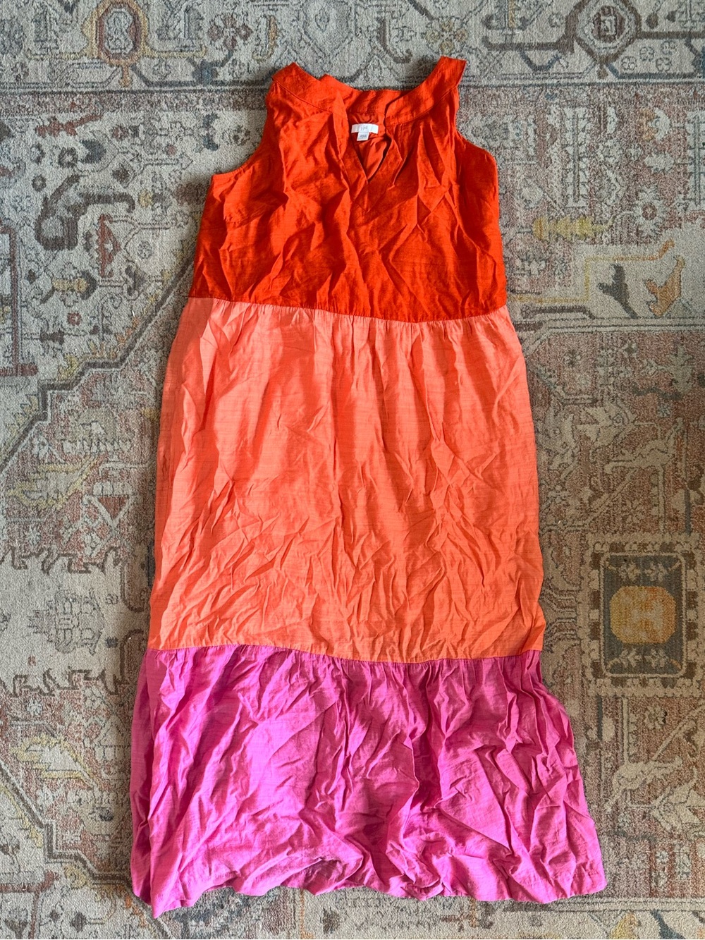 J. Jill Colorblock Sleeveless Maxi Dress - Orange, Coral, Pink